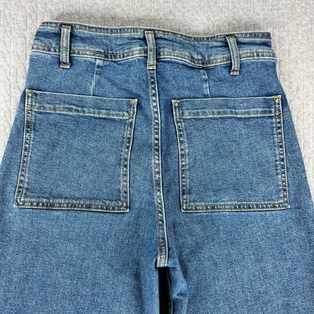 Zara Y2K 90s Baggy Wide Leg Jeans Women 6/26X28 Blue Wash High Rise Raw Hem - Picture 8 of 9